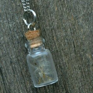 Glass Cork Bottle Dandelion Necklace